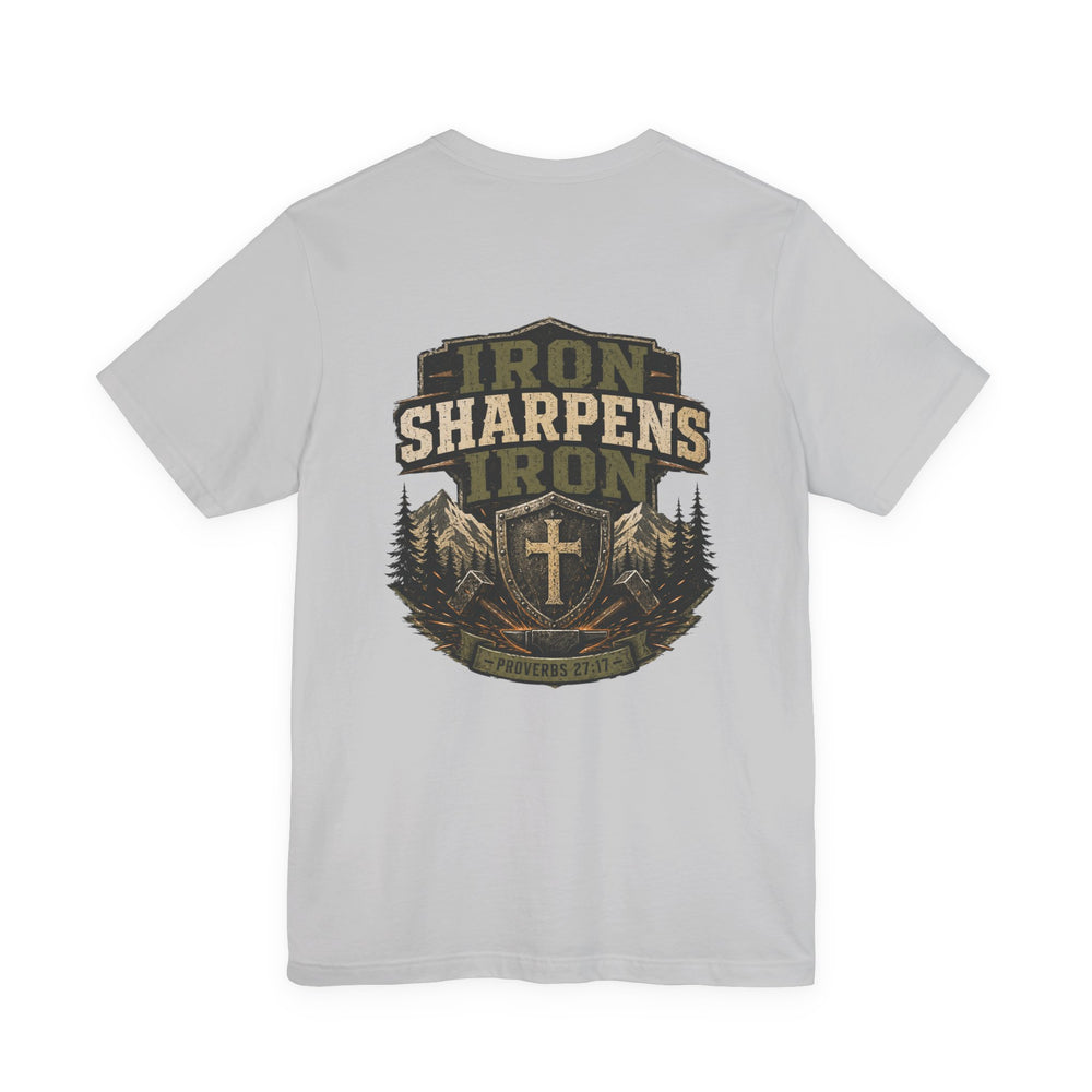 Iron Sharpens Iron Tee | Men's faith outdoor crest tee — Rooted & Armed Co.