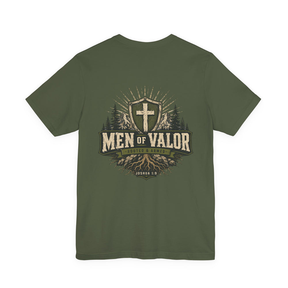 Men of Valor Tee | Christian faith shield graphic tee — Rooted & Armed Co.