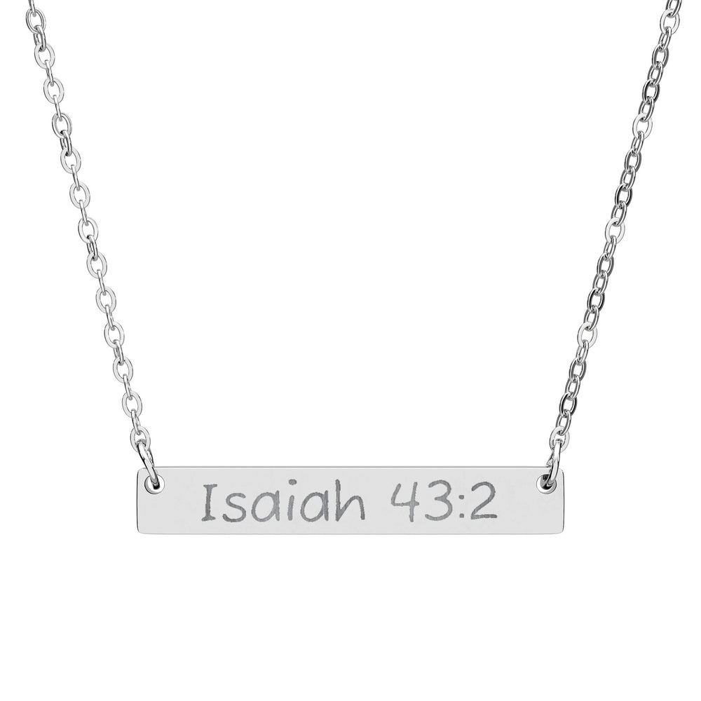 "Isaiah 43:2" Scripture Bar Necklace | Engraved faith pendant — Rooted & Armed Co.
