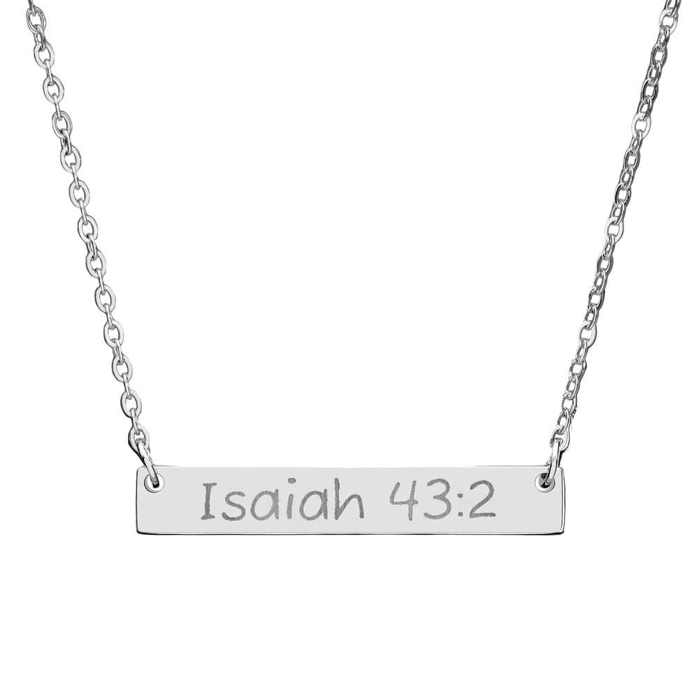 "Isaiah 43:2" Scripture Bar Necklace | Engraved faith pendant — Rooted & Armed Co.