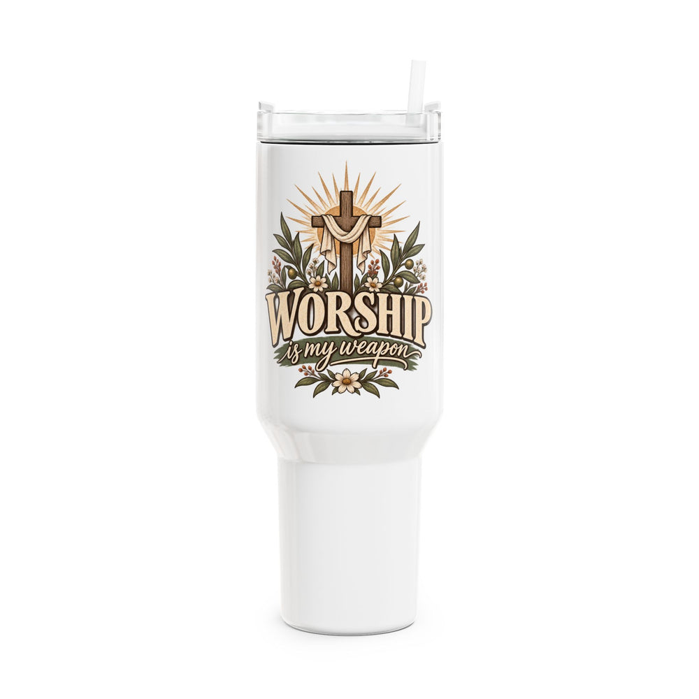Worship Is My Weapon Tumbler | 40oz faith-forward insulated tumbler — Rooted & Armed Co.